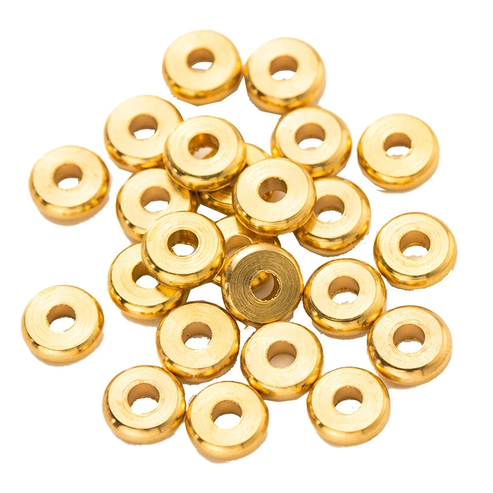 50pcs No Fade Disc Brass Rondelle Spacer Beads Gold Plated Flat Round Jewelry Metal for DIY Bracelet Necklace Jewelry Making