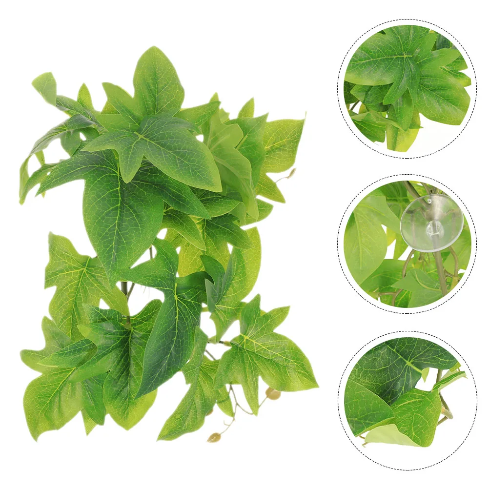 

Lifelike Green Fake Hanging Plant Terrarium Decor Simulated Habitat Leaf For Tank Ornament Hideout Artificial Leaves Pendant