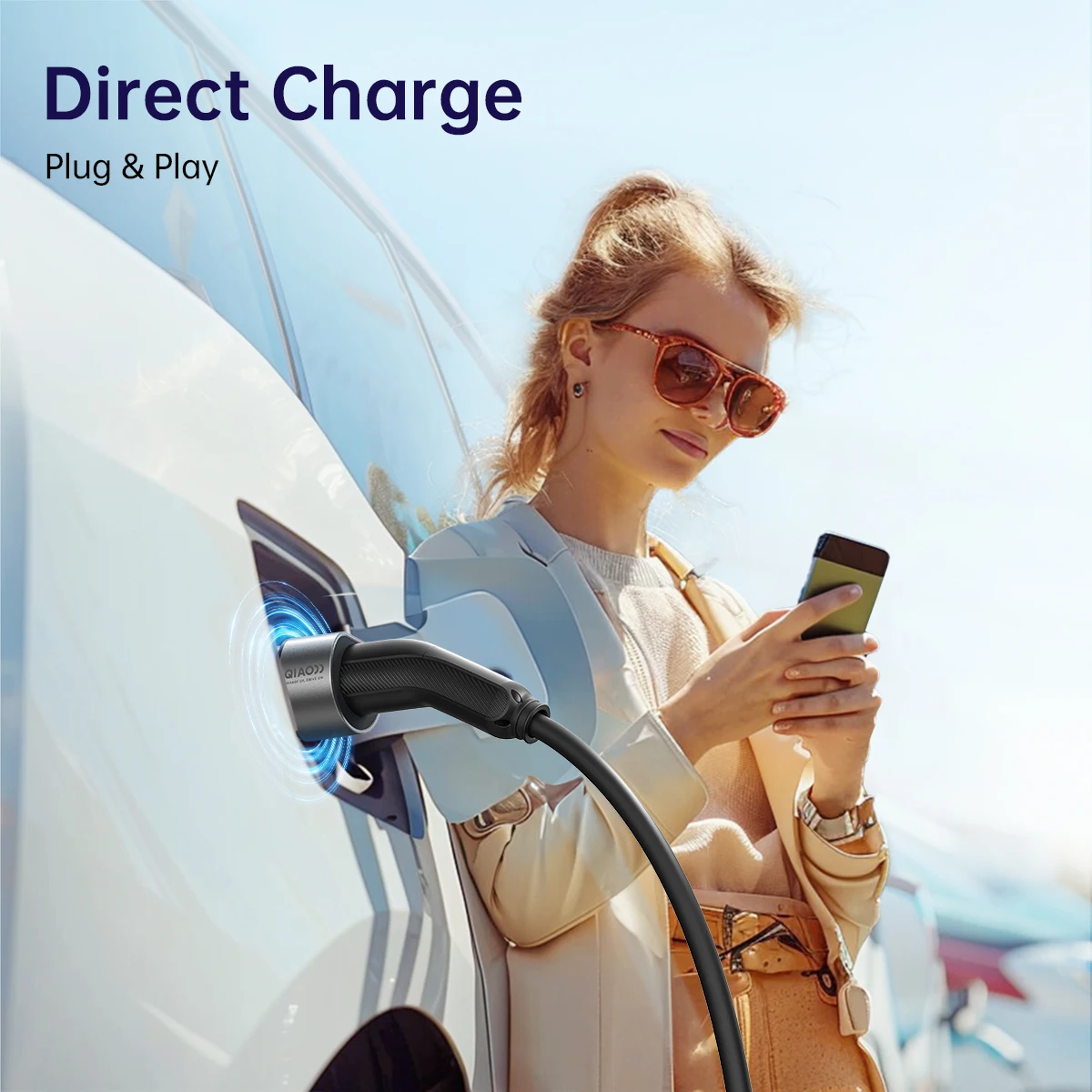 QIAO EV Charger Type 2 11KW/22KW Portable EV Fast Charging Wallbox Wi-Fi Blue-tooth APP 2.8-inch Display EV Charging Station
