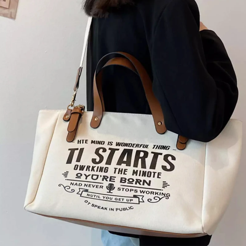 Casual Canvas Shoulder Bag Female Large Capacity Handbags and Purse Shopping Letter Crossbody Bags Totes