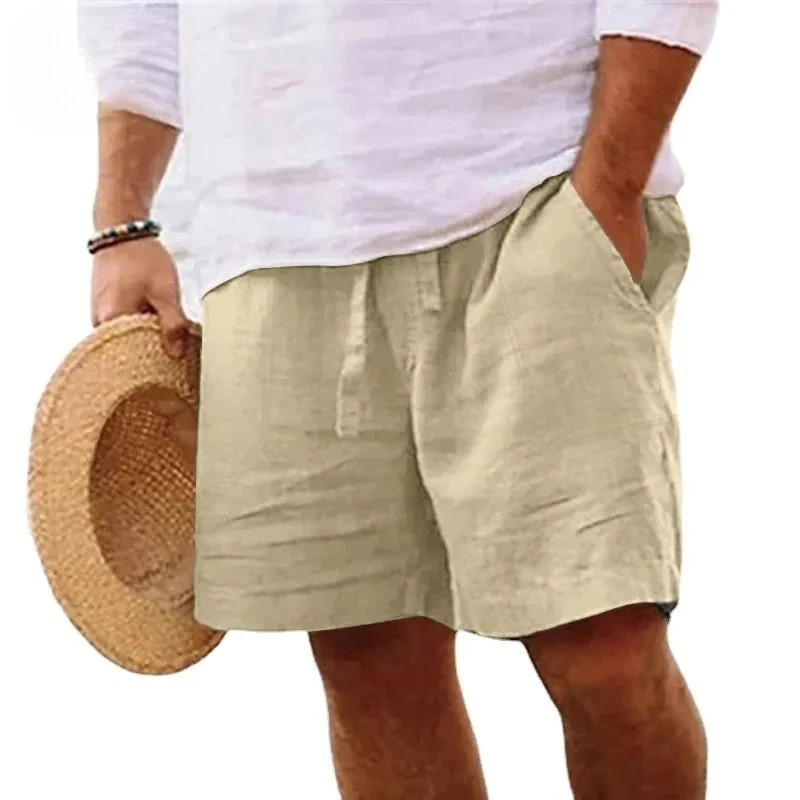 

Summer New Men Linen Solid Color Short Lightweight Gym Pants Cotton Beach Shorts Fitness Sport Large Breathable Male Shorts