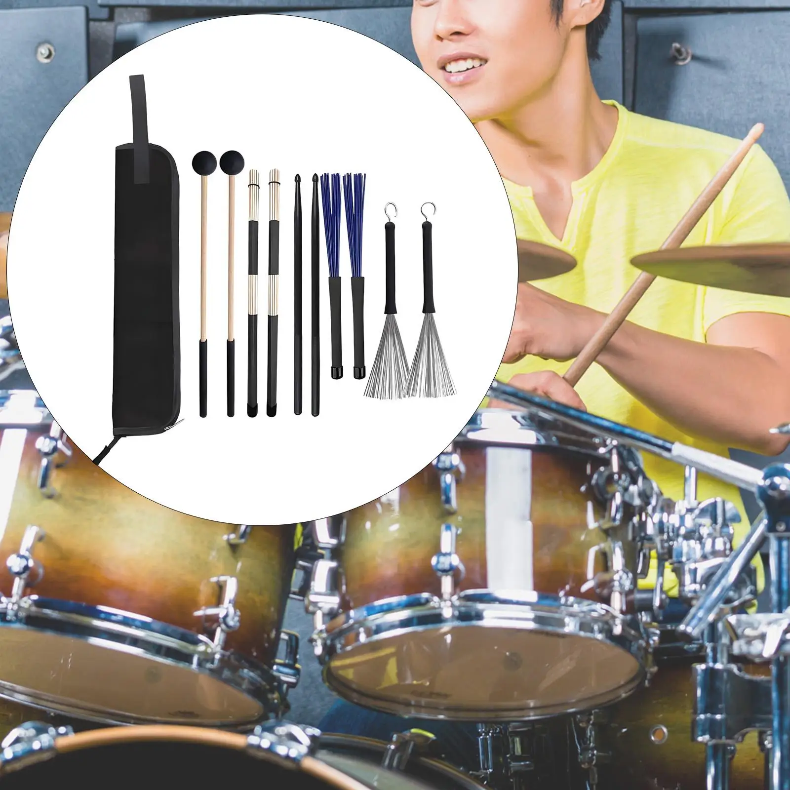 Drum Sticks Brushes Mallet Set Durable Practice Drum Accessories for Drummers Percussion Guide