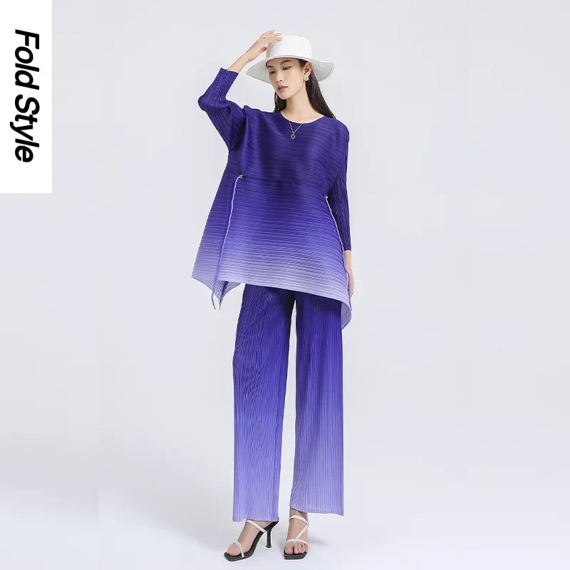 

Miyake Pleated 2024 New Western Style Age Reducing Wide Leg Pants Set Large Size Gradual Temperament Fashion Women