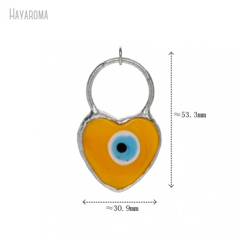 10Pcs Wholesale Gift For Her Handmade Jewelry Soldered Turkish Heart Evil Eye Point Yellow Colored Glaze Glass Crystal Pendant