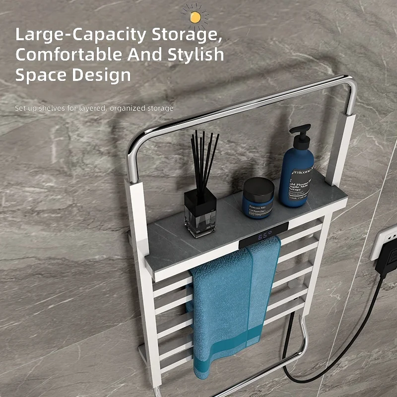 Smart Electric Towel Heater, 3-in-1 Bathroom Drying Rack, Towel Storage Shelf, Wall-Mounted Organizer