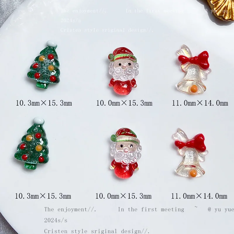 Christmas Resin Nails Charms Ice Transparent Sparkling Santa Claus Bell Christmas Tree Nail Art Accessories DIY Decorations 10pc