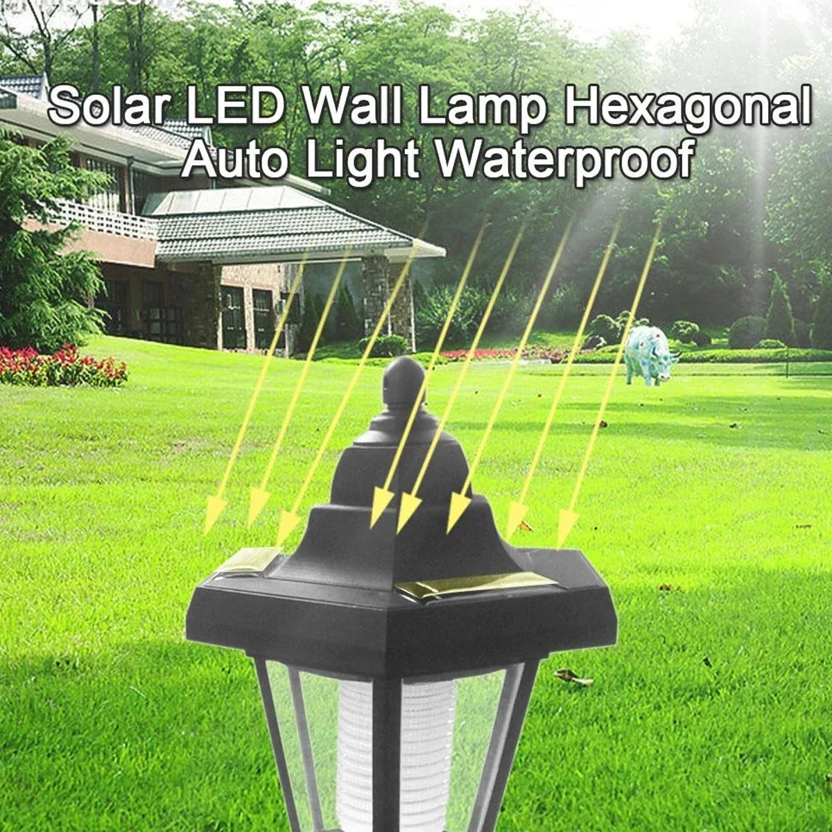 2Pcs Solar Wand Licht Outdoor Solar Sechseckigen Licht IP44 Wasserdichte Solar Zaun Licht Auto On/Off Retro LED wand Lampe für Garten