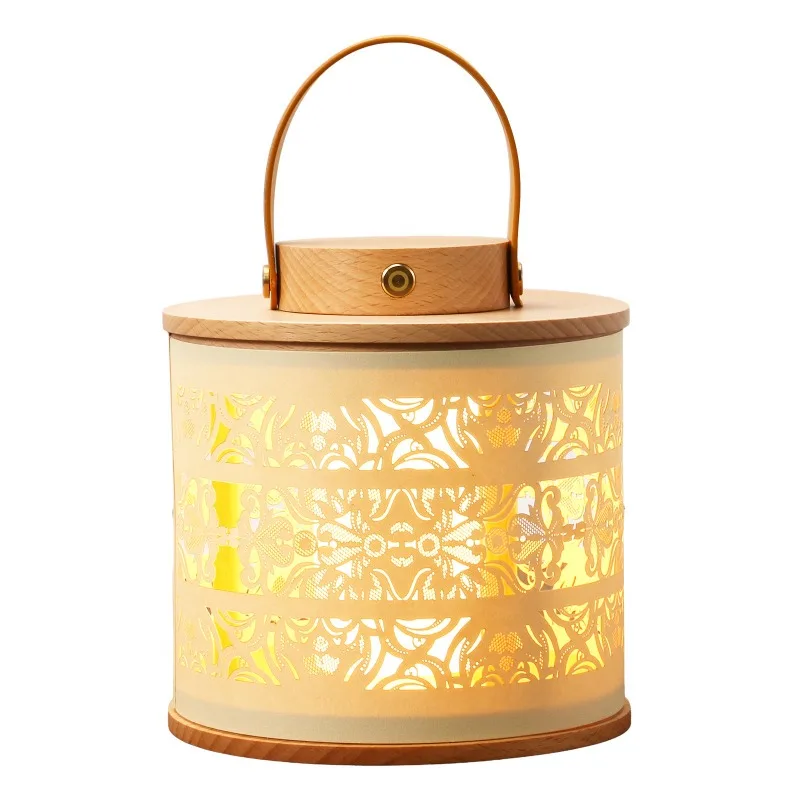 

Creative solid wood lantern night light atmosphere bedside lamp ornament LED camping light