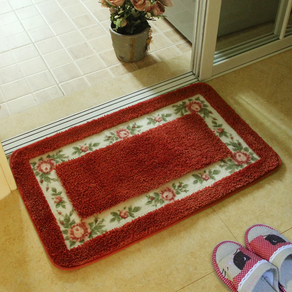 

Pastoral Style Rose Pattern Non Slip Water Absorption Rectangle Carpet Floor Bathroom Non Slip Absorbent Carpet Bedroom Door Mat