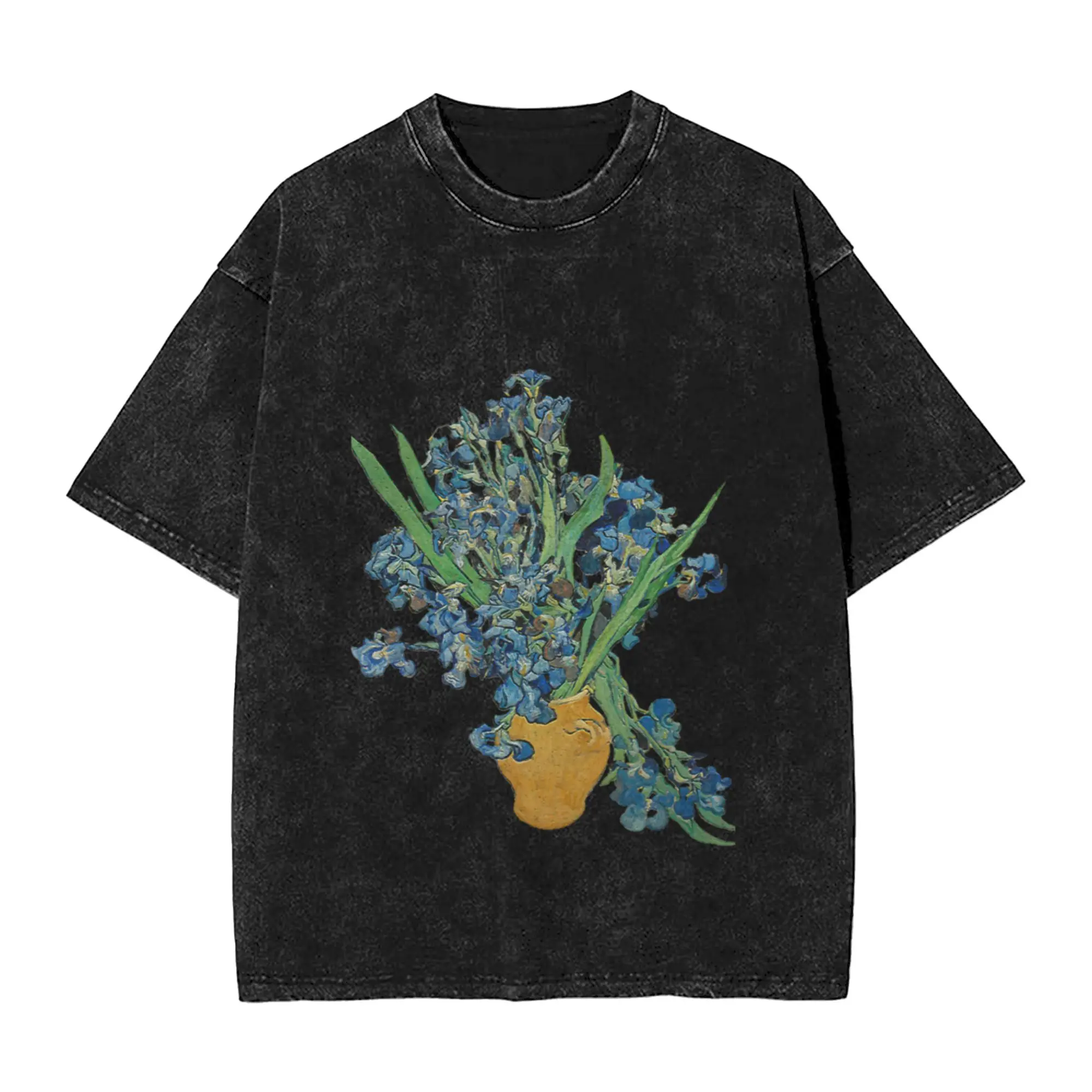 Van Gogh Iris Grunge Unique Cool A Washed T Shirt Men's Women's Oversized Cotton Tees Tops