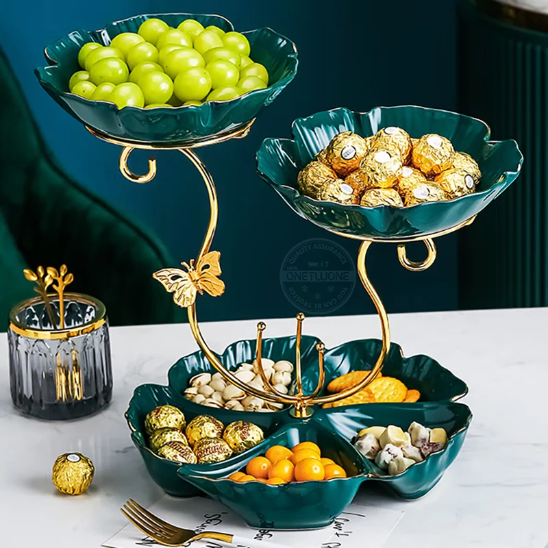 2 Tier Porcelain Baking Set with 3 Petal Porcelain Serving Bowl Living Room Decorations Creative Snacks Dried Fruit Tray