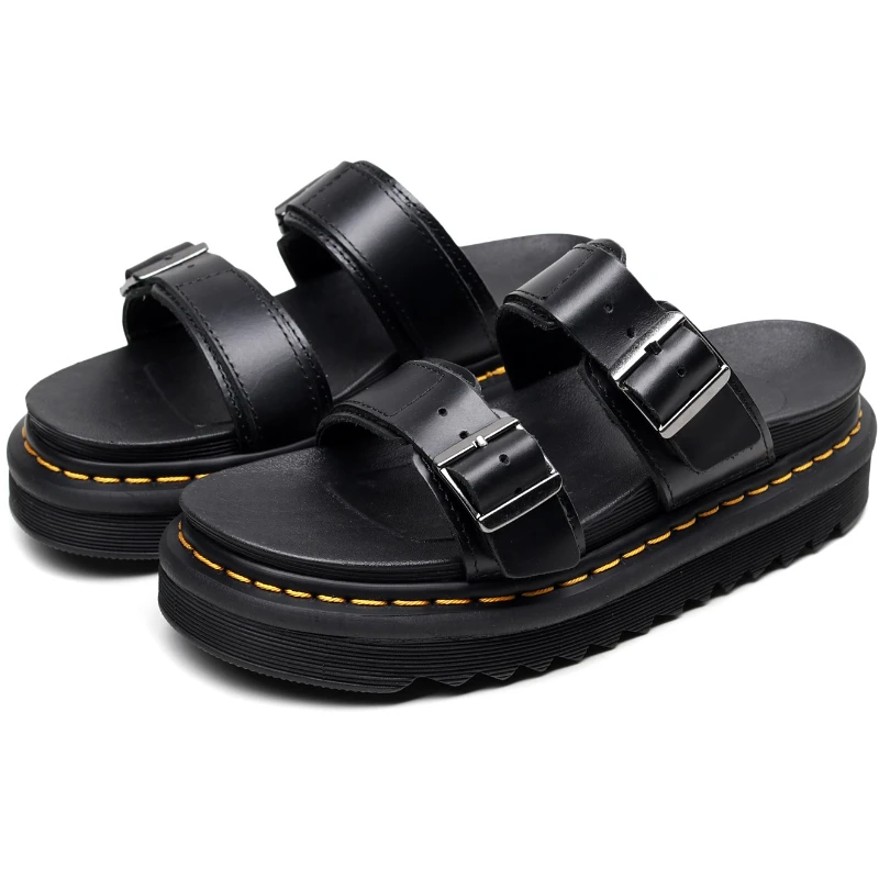 

New Platform Sandal Peep Toe Metal Buckle Car Stitch Roman Sandal Large Size Casual Sport Women's Slippers Fish Mouth Slippers