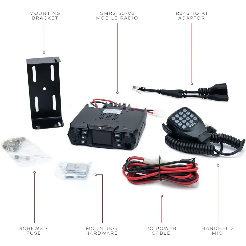 BTECH GMRS-50V2 50W 256 saluran ponsel GMRS yang sepenuhnya dapat disesuaikan Radio dua arah. Kompatibel Repeater, pemindai Dual Band (VHF/UHF)