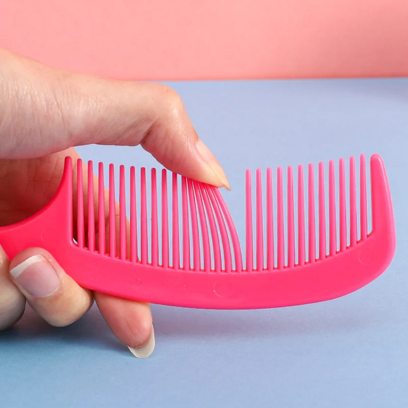 Pente de cabelo portátil com alça lisa, pentear cabeleireiro pente, escova de cabelo infantil, dentes largos e finos das mulheres