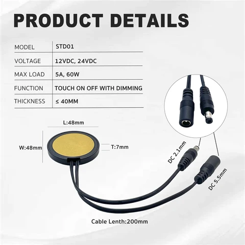 Imagen 2 del producto Interruptor de Sensor Invisible para Partición Oculta, DC12V 24V, Atenuación Táctil por Movimiento para Gabinetes Bajo Cocina, Control Táctil para Superficies de Piedra y Madera