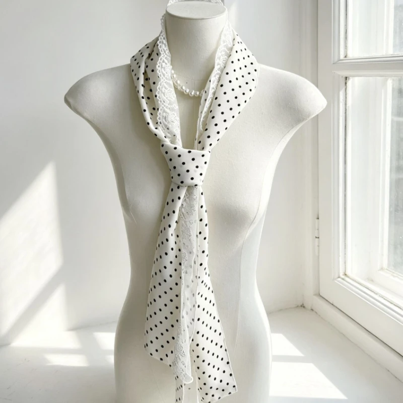 

Japanese Polka Dot Lace Edge Length Scarf, Summer High-end Korean Ins Sweet French Scarf Trendy Women's Skirt Accessories Scarf