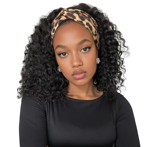 Peluca con diadema de cabello humano, pelucas con diadema rizadas para mujeres negras, peluca con diadema brasileña hecha a máquina, Color Natural de 150% de densidad