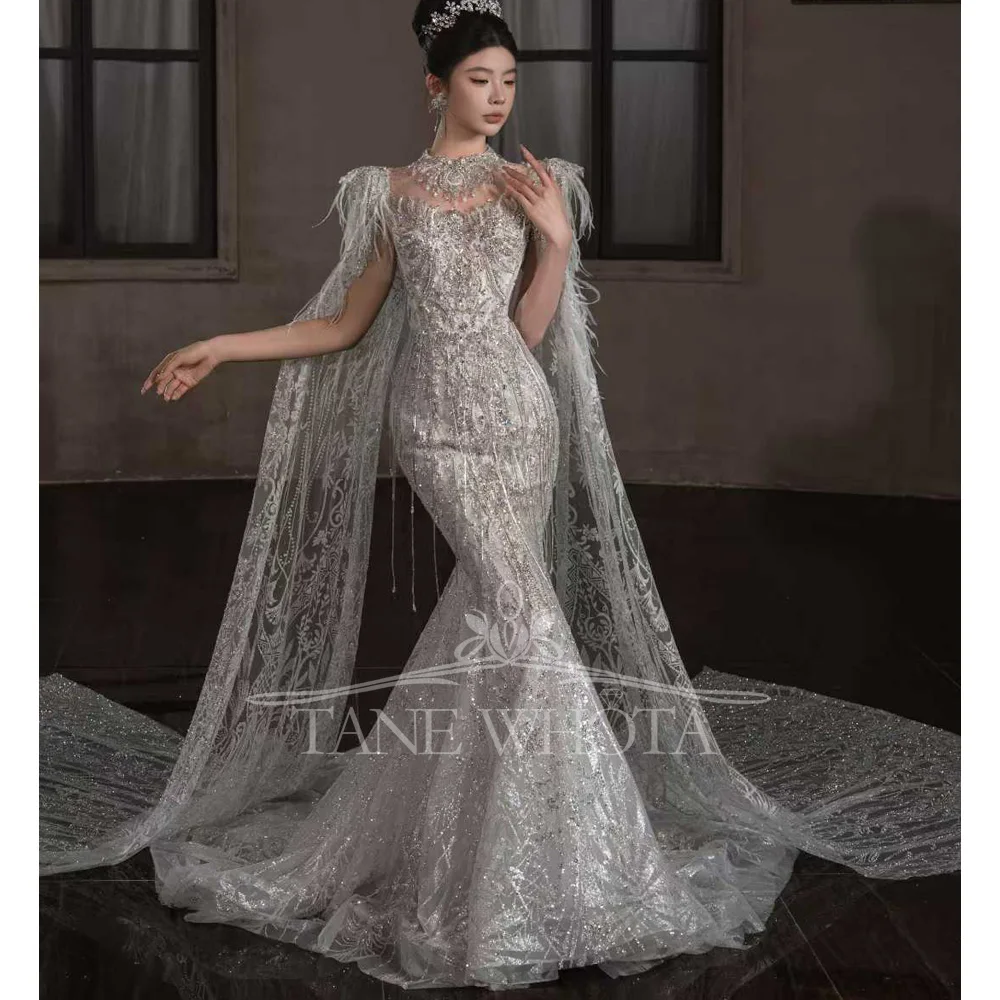 

Сексуальное свадебное платье с круглым вырезом и короткими рукавами на шнуровке с замочной скважиной сзади, расшитое блестками и перьями, индивидуальное платье-футляр для женщин