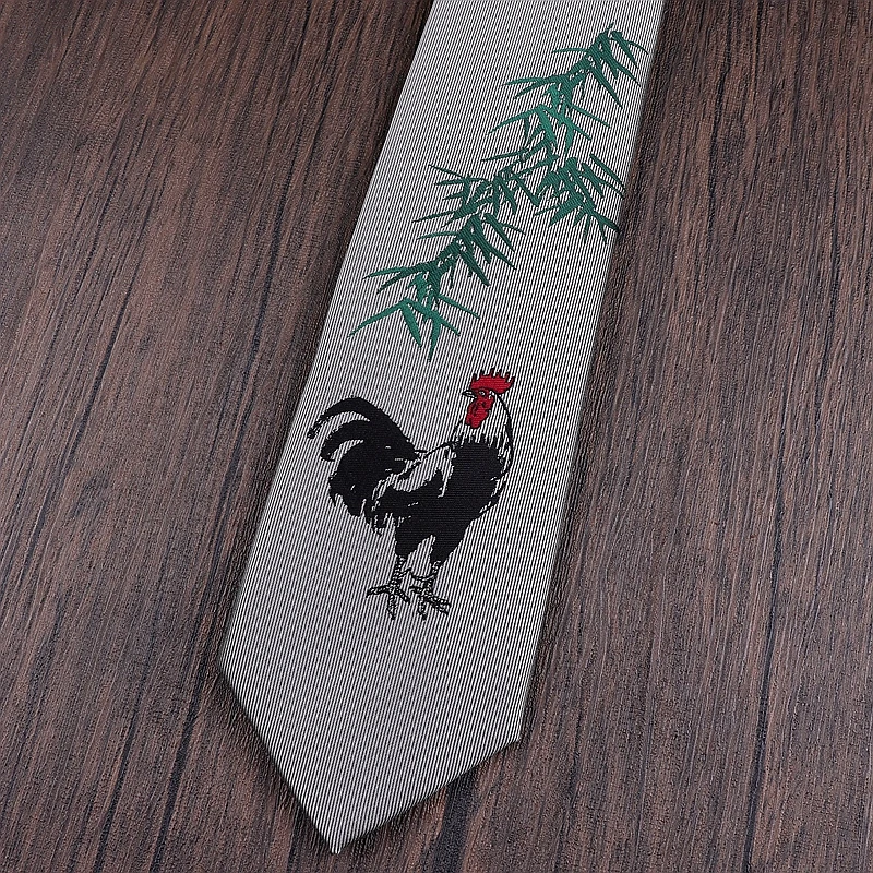 New Male men's Original design (Bamboo Chicken Picture) China Embroidered Neckwear Tie Student Uniform Accessories Gift