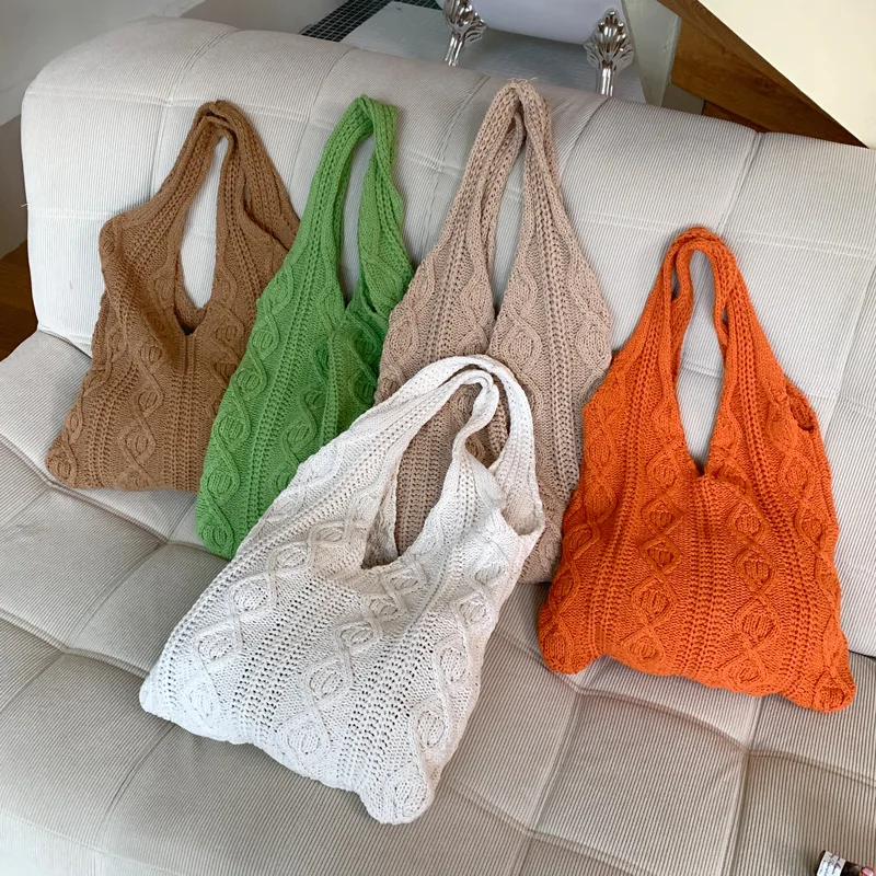 KK  2024 New Knitted Handmade Yarn Woven Women's Handbag, Shopping Bag, Large Capacity Handbag top-handle bags ladies handbags