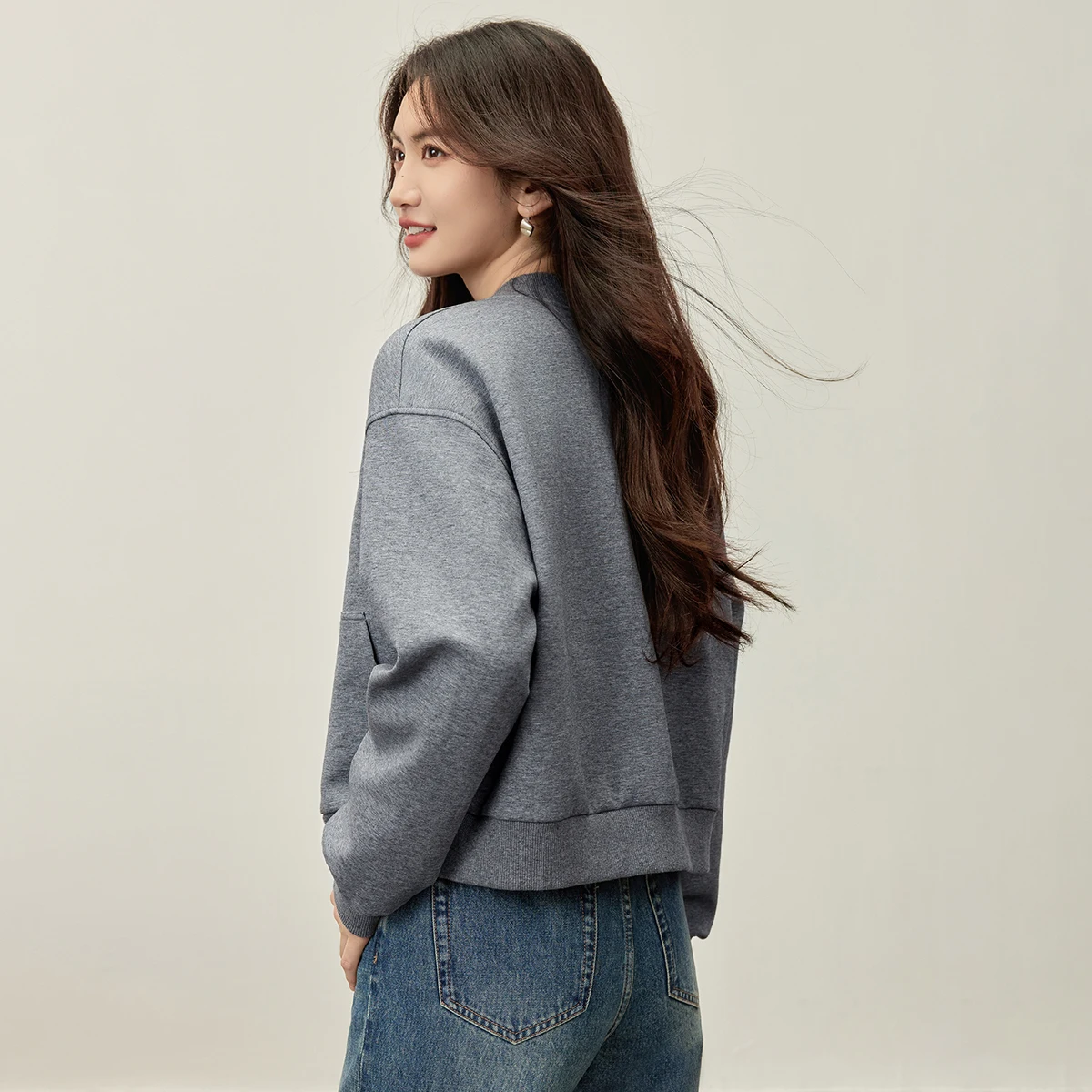 SENTUBILA Women's Jackets 2025 Autumn Casual Knit Cardigan Baseball Jacket Ribbed Collar Loose Long Sleeve Short Coat 153WE2051