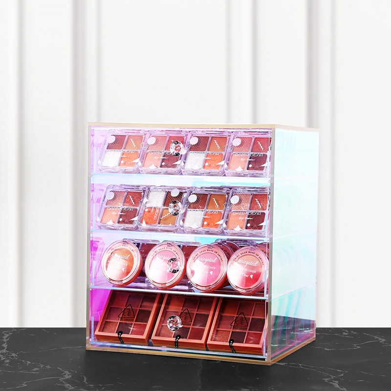 Luxury Colorful Acrylic Cosmetics Holder Drawer Cabinet Dustproof Storage Box Organizer Eye Shadow Lipstick Powder Air Cushion