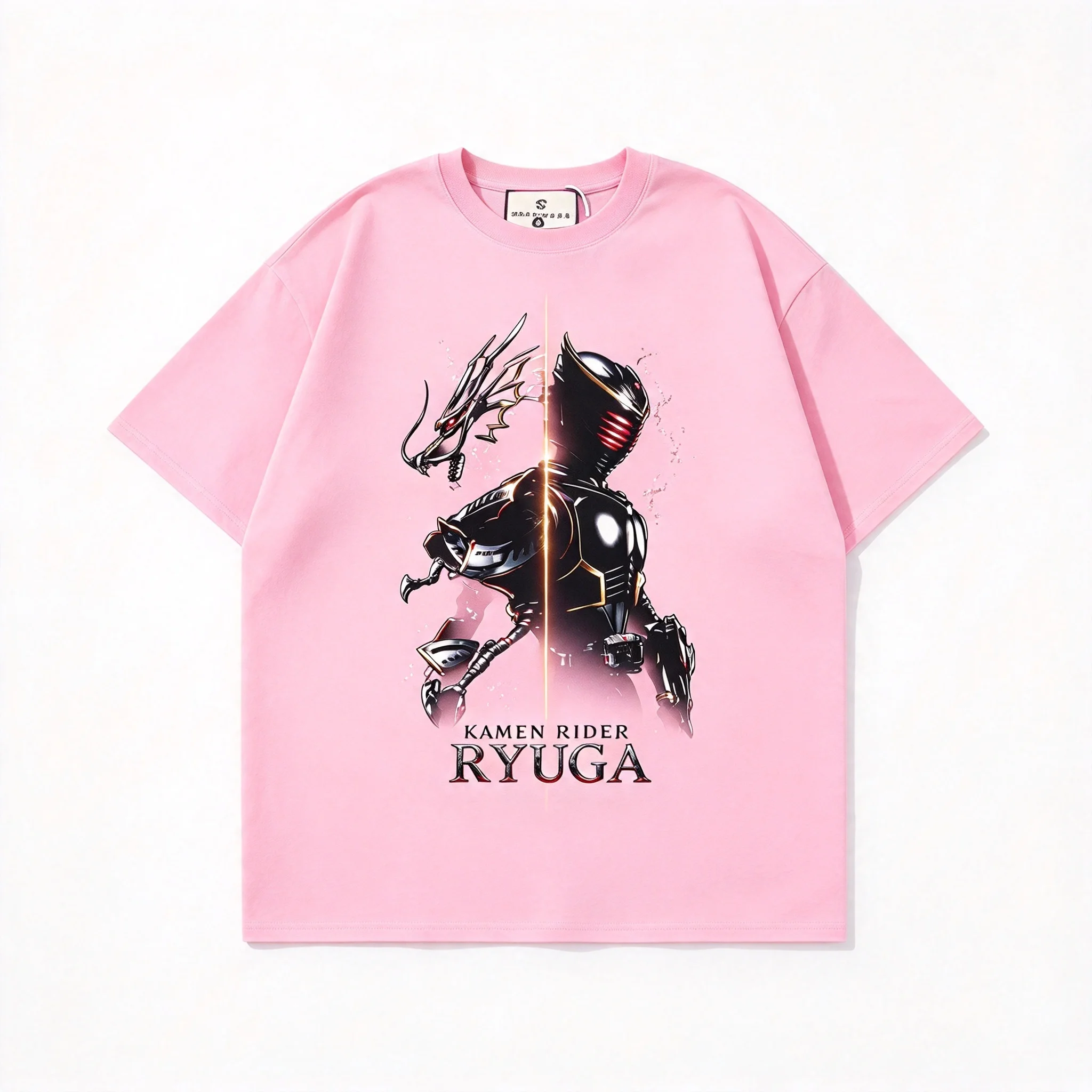 New Kamen Knight Shirt Retro Japanese Special Photo T-Shirt Masked Knight Pattern Short Sleeve Anime Style Streetwear 90s Style