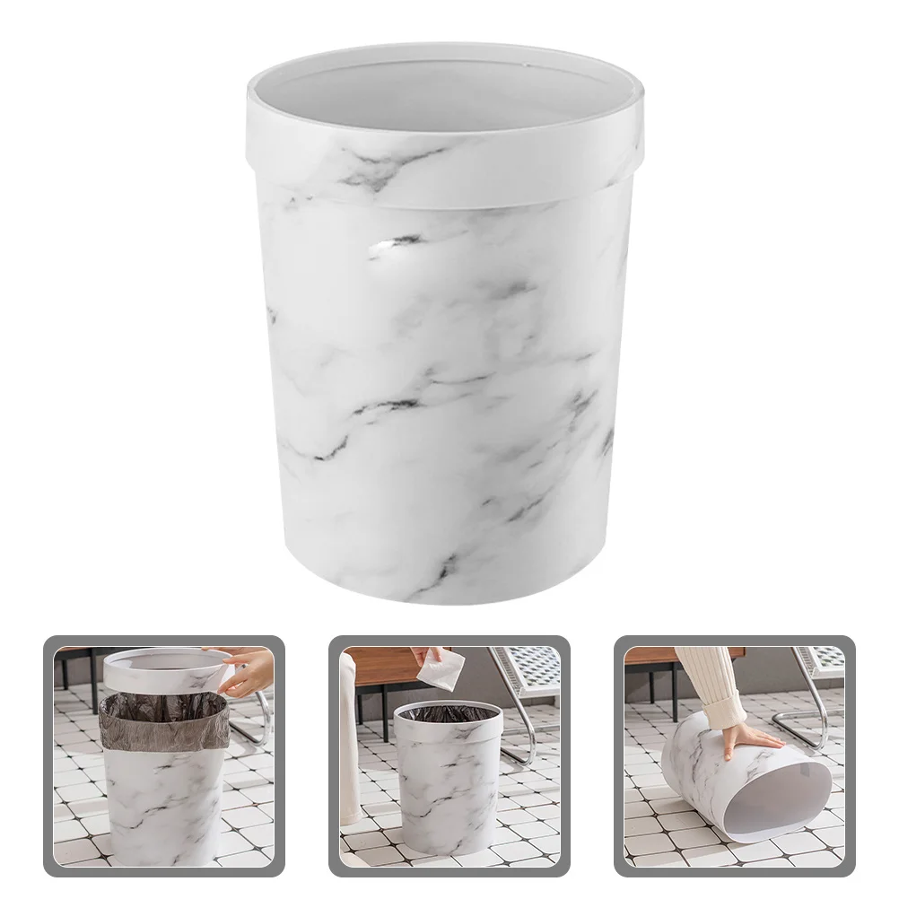 

1Pcs Marble Pattern Garbage Bucket Pressure Ring Trash Can Lidless Waste Paper Basket Plastic Kitchen Bathroom Home