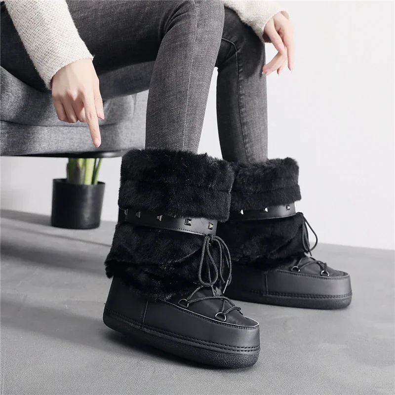 

High Quality Platform Snow Boots for Women Fad Designer Warm Womens Ankle Boots Winter Plush Thick Sole Wedge Women Cotton Shoes