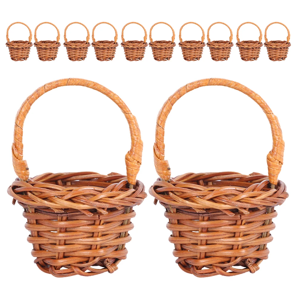 

12 Pcs Rattan Shopping Basket Hand Wovening Mini Dollhouse Accessory Jewelry Target Girl