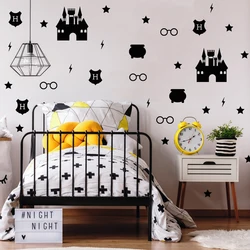 84Pcs Anime Castle Element Light Glass Wall Sticker Playroom Kids Room Manga Movie Hero Wall Decal Bedroom Vinyl Home