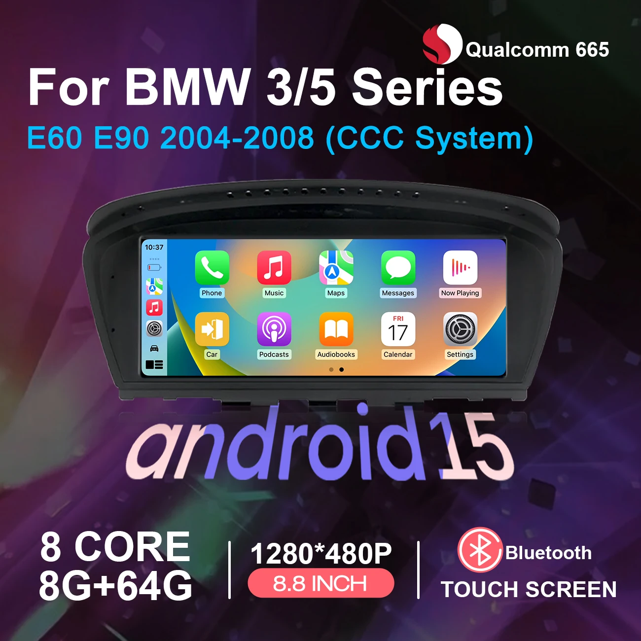 DMD Android 15 Auto-Multimediasystem 8GB+64GB 8,8 Zoll Touchscreen GPS-Navigation CCC Wireless CarPlay Android Auto Bluetooth für BMW 3/5 Serie E60 E61 E62 E90 E91 E92 2004-2008 4G DSP