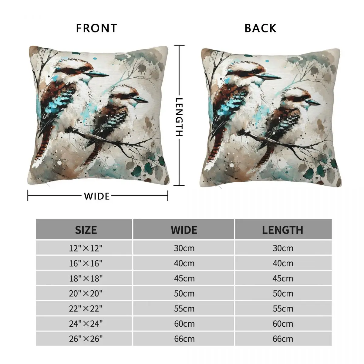 Kookaburras Gum Tree Square Pillowcase Polyester Linen Velvet Printed Zip Decor Bed Cushion Cover