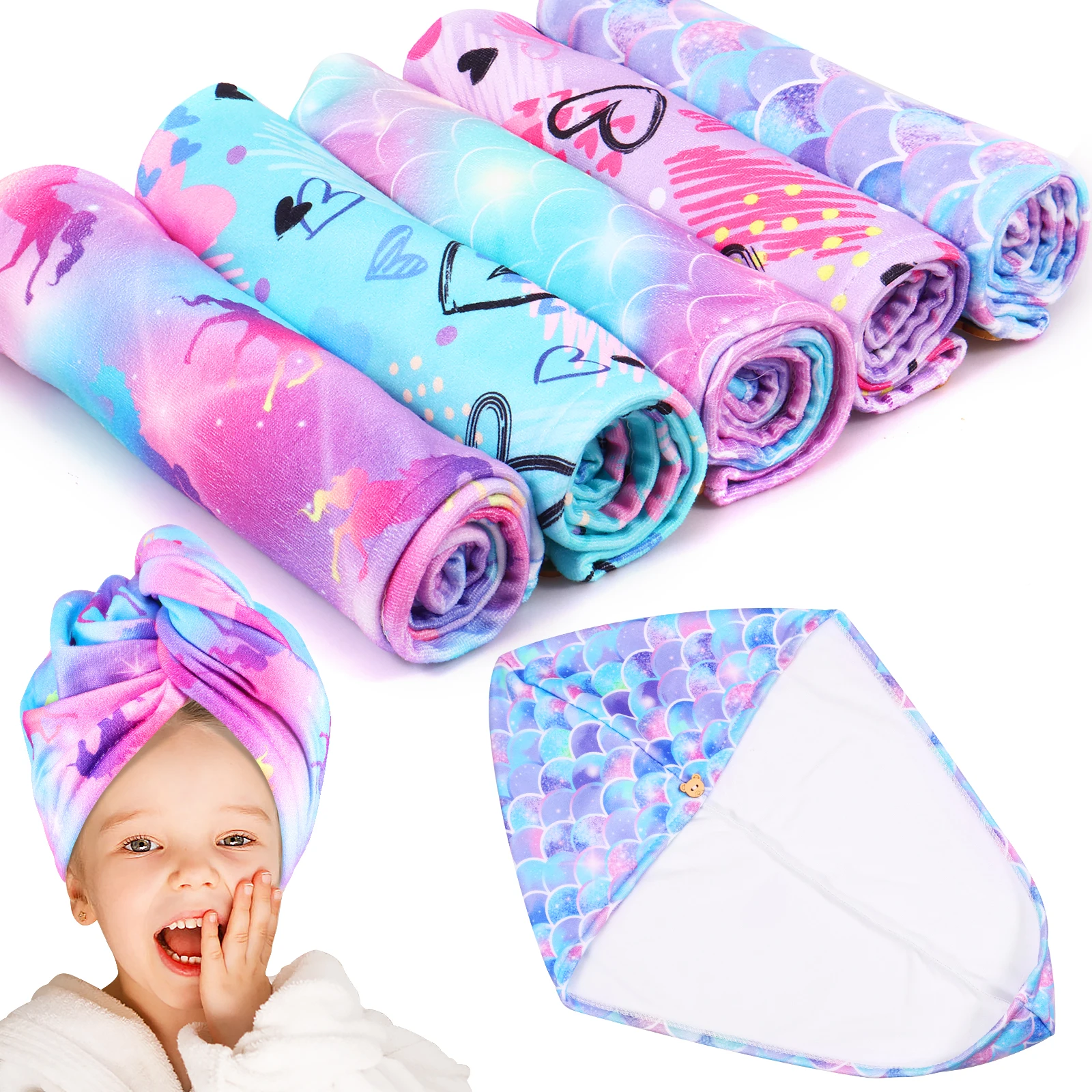 Hair Towel Wrap for Kids Rapid Drying Hair Towel with Button Hair Turbans for Wet Hair Wraps Head Towel Wrap for Women and Girls