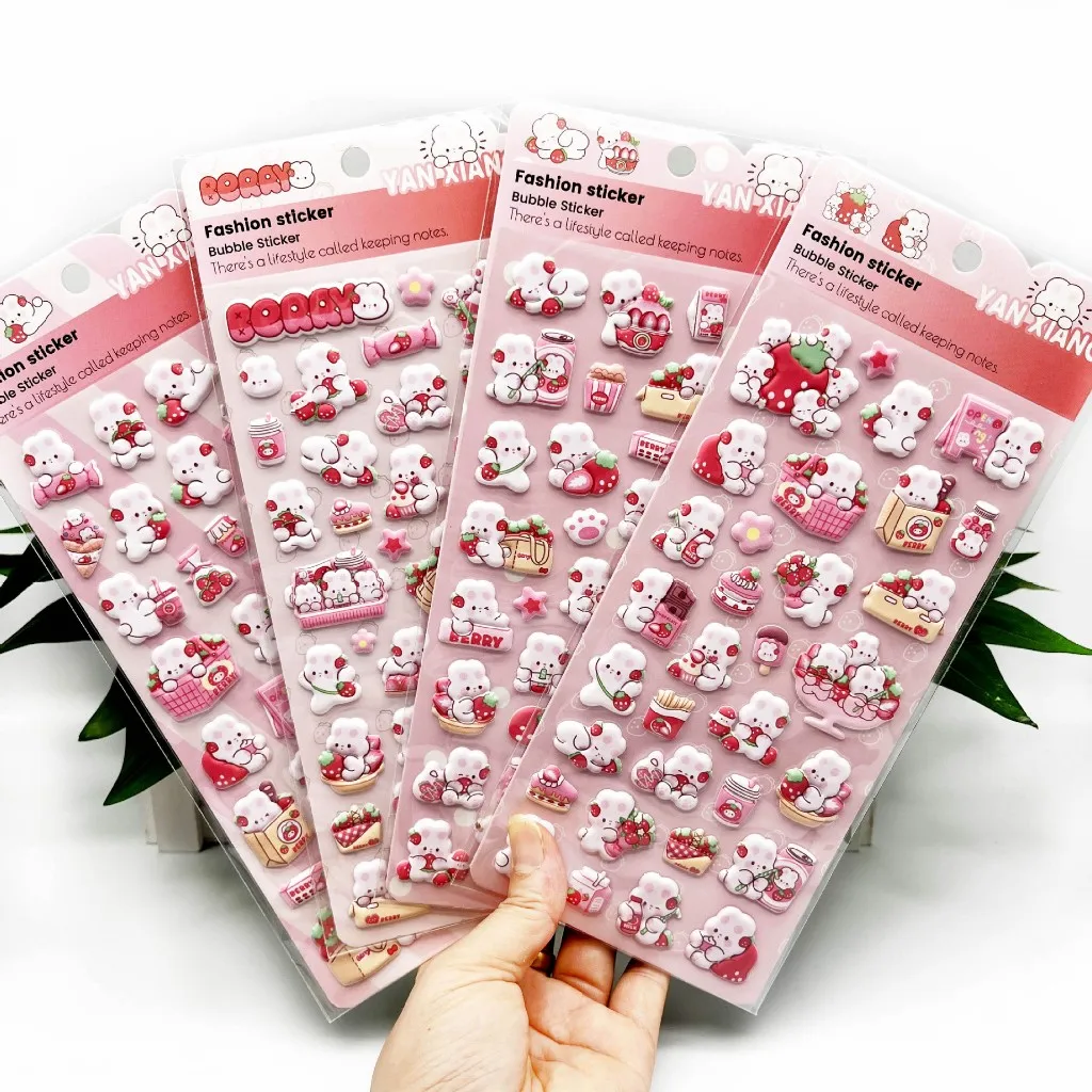 Pink Strawberry Bunny 3D EVA Foam Stickers・Kawaii Kids & Girls Handmade Journal Decor