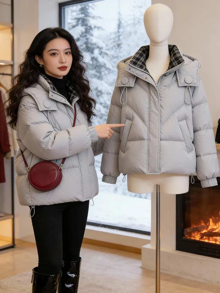 Damska kurtka puchowa Thiened Fce, luźny krój, zimowa odzież wierzchnia, styl koreański, długi rękaw, zapinana na zamek, kolor