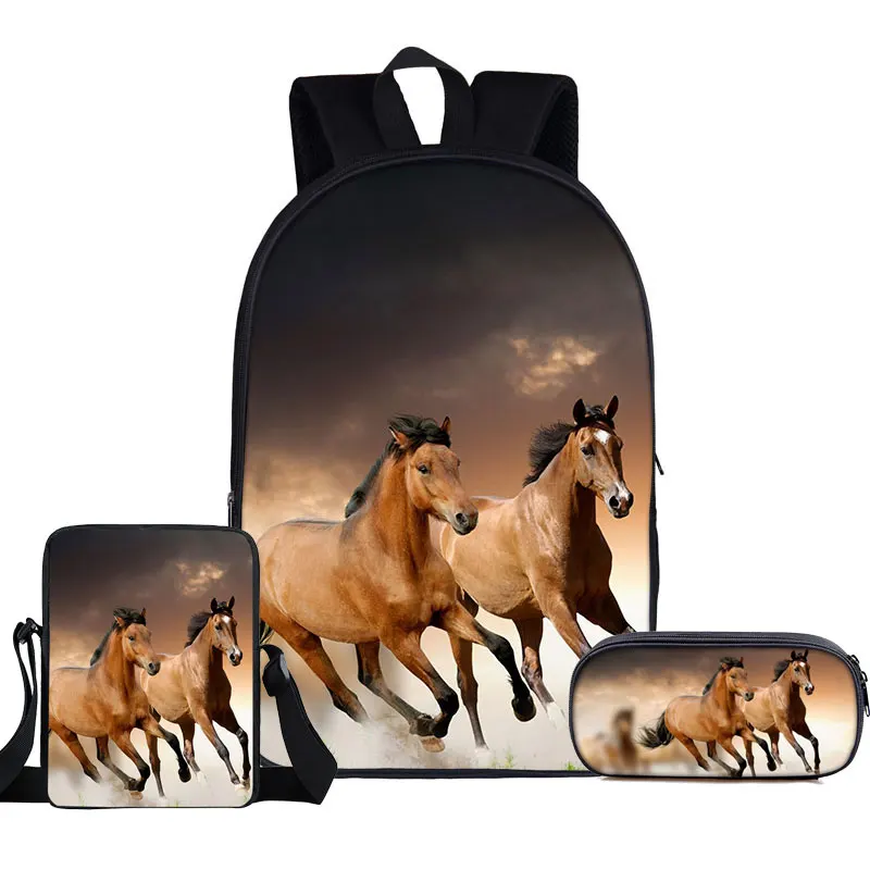 3pcs/set Animal Horse Print Backpack Children School Bags Fashion Kids Backpacks for Boys Girls Pencil Case Unicorn Bookbag