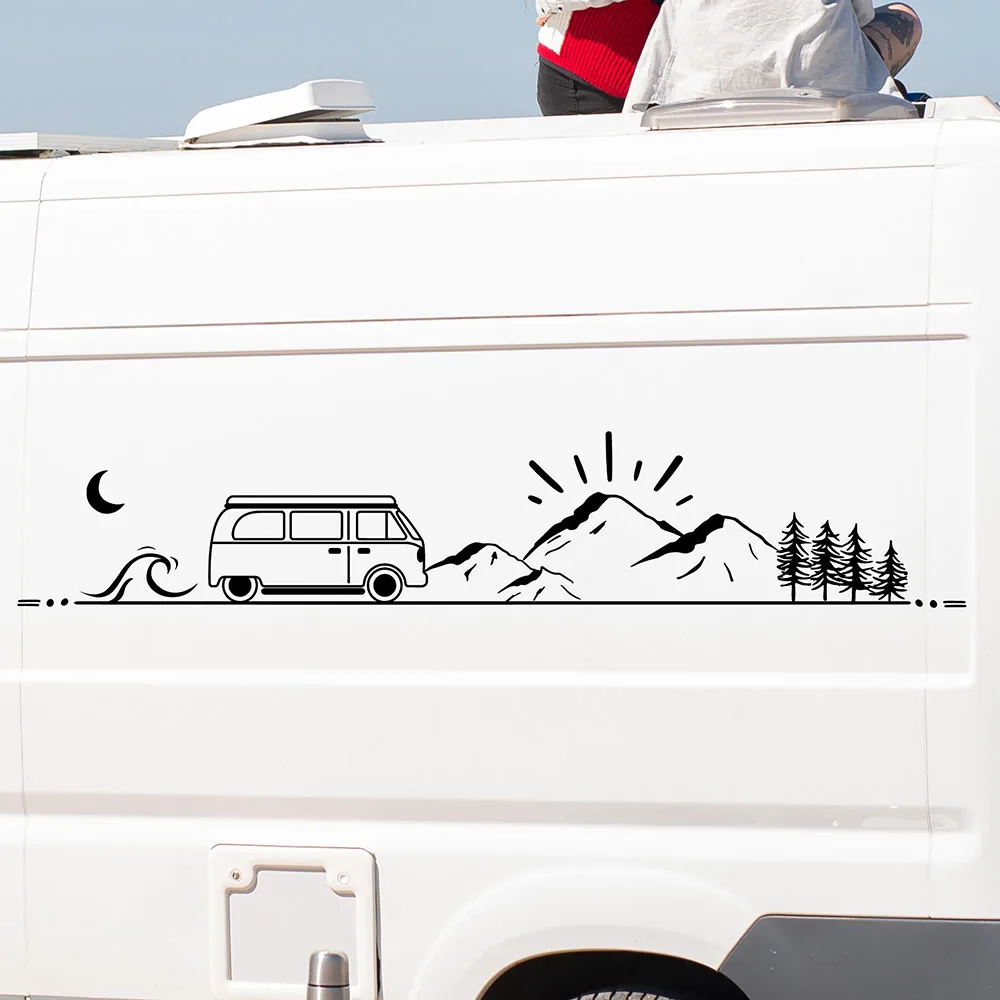 Bumper Van Stickers Line Nature Mountains Bulli Car Vanlife Camper Tuning Decals Accessories