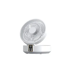 Remote Control Wireless Circulating Air Cooling Fan with LED Light Folding Electric Wall-Mounted Fan Desktop Fan White