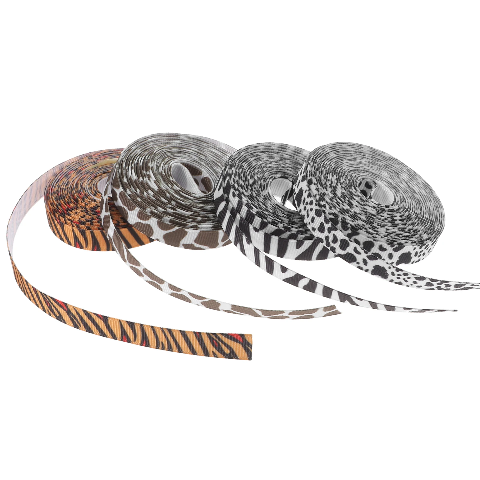 

4 Rolls Leopard Print Zoo Gift Packaging Animal Polyester Giraffe Grosgrain Ribbon