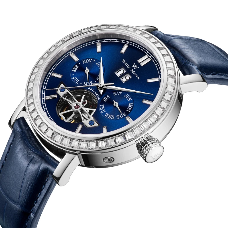 Wm relógio mecânico automático masculino relógios de alta qualidade safira hora mundial original reconhecido marca welly merck relógio homem wm133