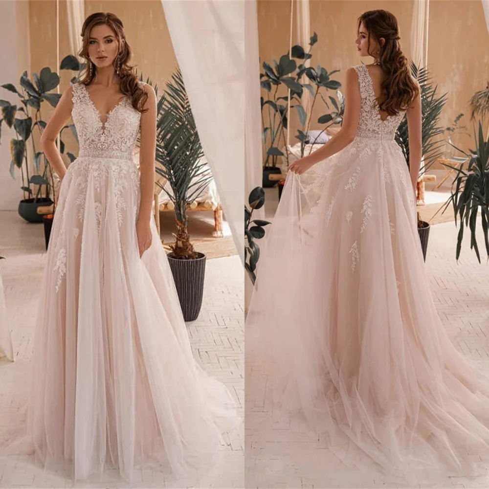 

Customized Temperament Wedding Dress Woman V-neck and Backless Vestido De Novia for Woman High Quality Delicate Robe de mariée