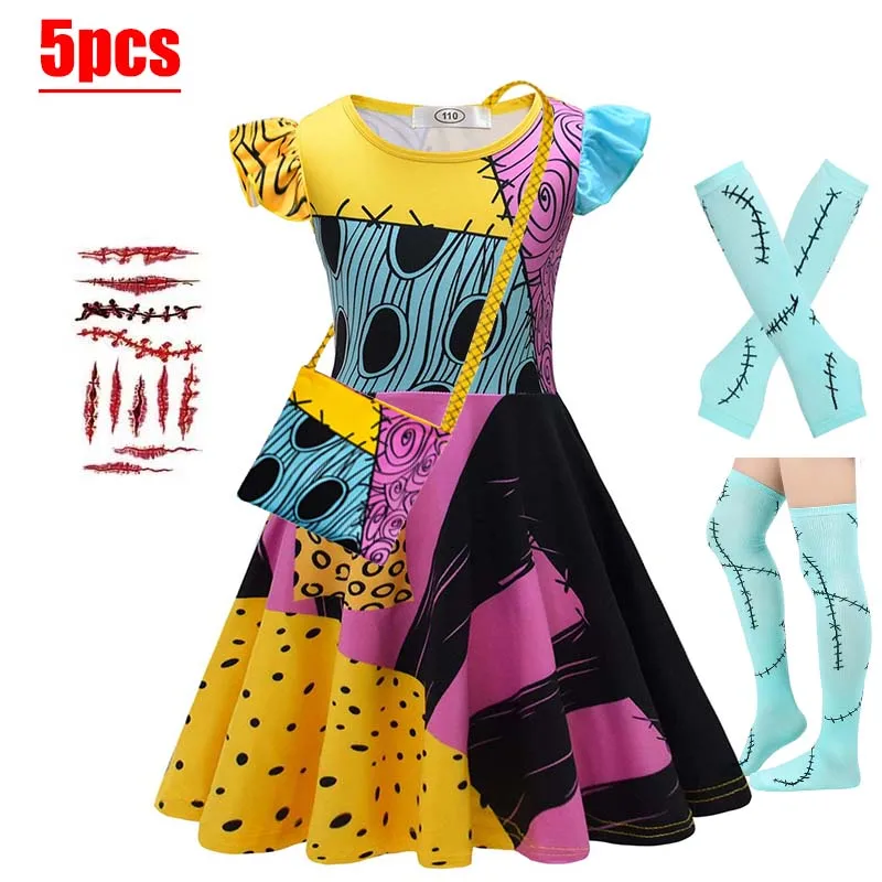 Children Halloween Party Costume Boys Skeleton Stripe Outfit Girls Colorful Patchwork Dress Holiday Fancy Role Play Clothes Set view 6