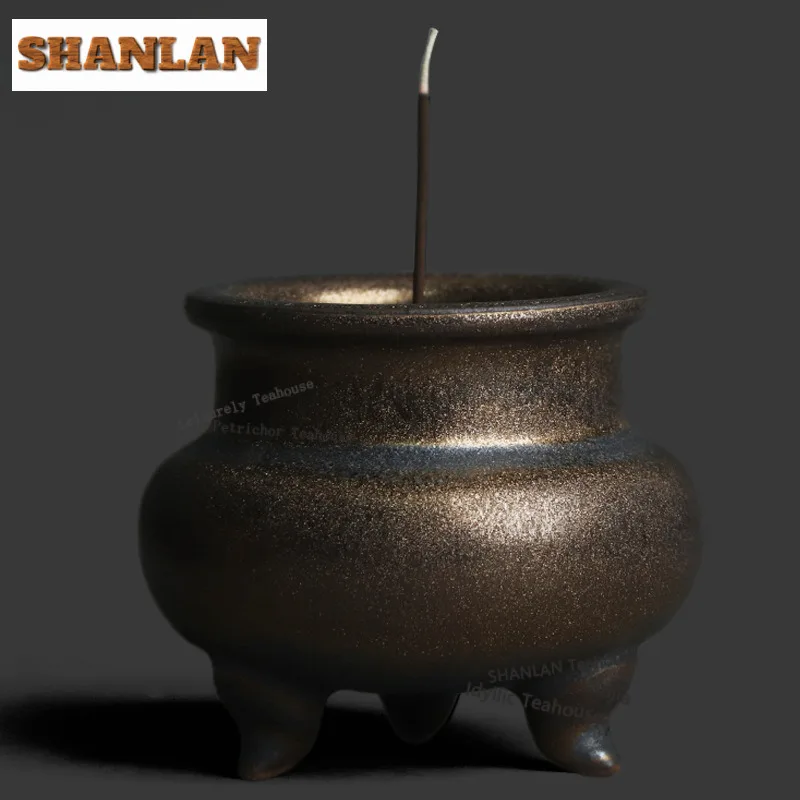 Black Gold Three-legged Incense Burner Mist Smoking Steamers Incense Burners Meditation Censer Teaware Services Decoration Gift
