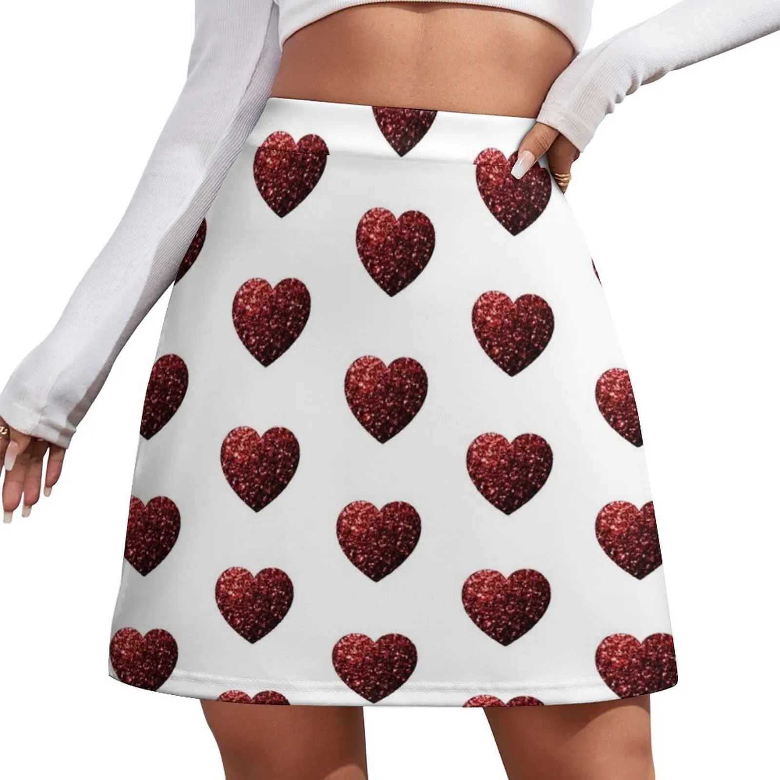 

Dark red heart faux glitter sparkles Valentines day love on white (Photo of Glitter - Not Reflective) Mini Skirt