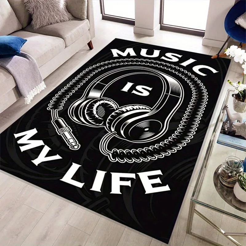 

Ковер для наушников Music Is My Life — противоскользящий коврик из полиэстера с яркими белыми надписями, дизайн с черным фоном для спальни,