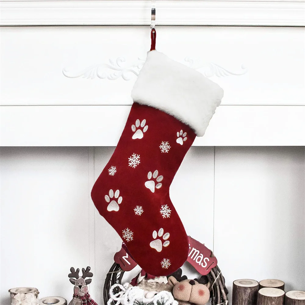 Customized Name Christmas Stocking Pet Stockings Embroidered Your Name Christmas Socks for Pet New Year Gift Bag with Any Name