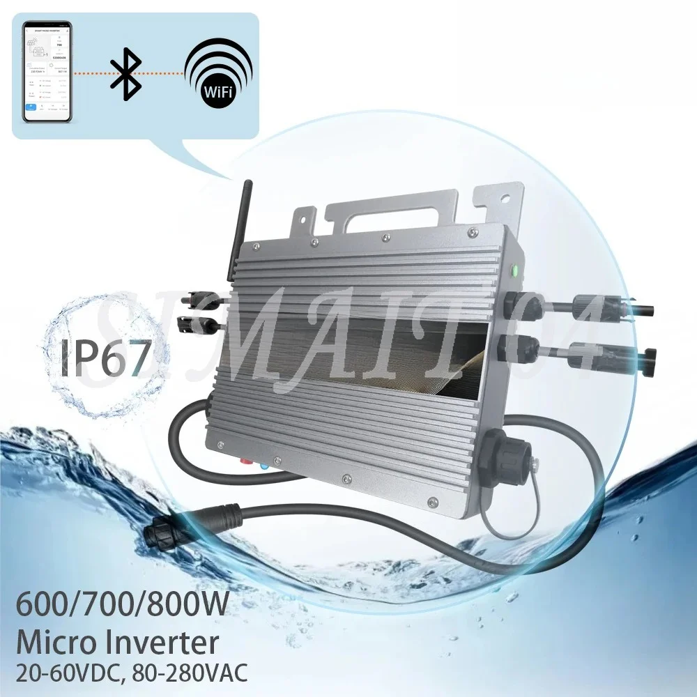 700W Micro Solar Grid Tie Inverter 22-60V DC To AC 80-260V MPPT Build In WIFI Microinverter 2 × 350W Solar Inverter Converter