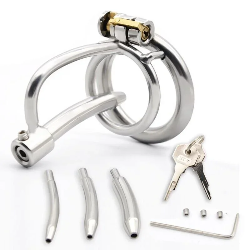 Stainless Steel Male Chastity Devices Cock Cage with Urethral Tube Penis Lockable Cock Ring Sex Toys for Men Chastity Belt