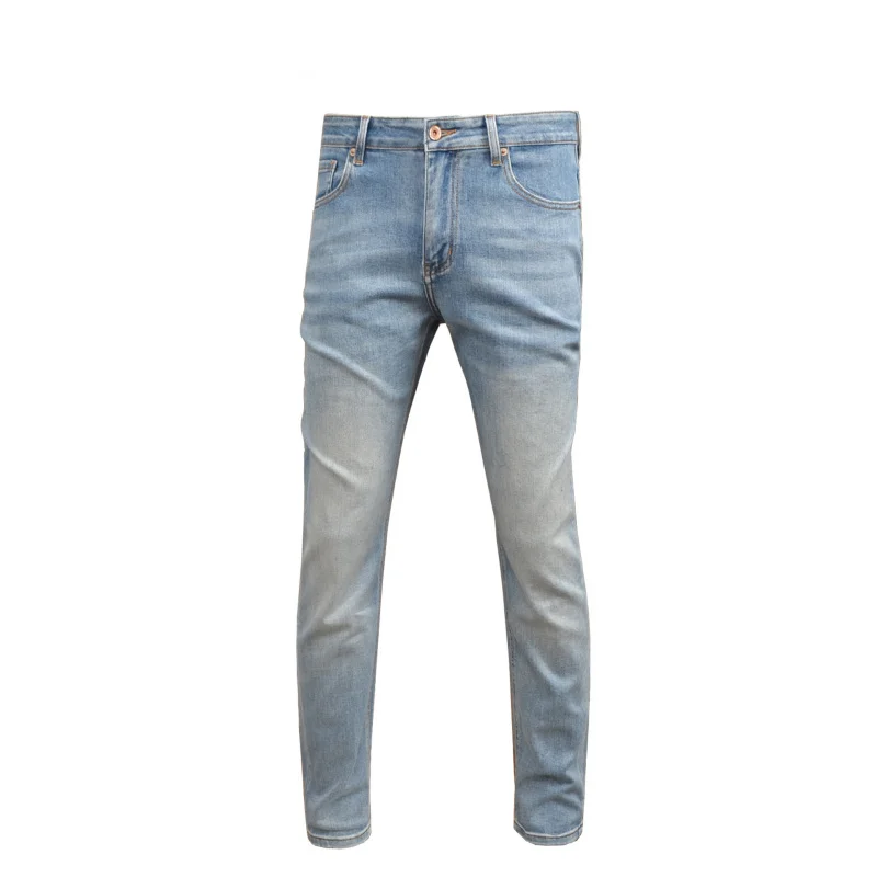 

2024, весенне-осенние светло-голубые джинсы в стиле ретро, мужские модные эластичные утягивающие повседневные мужские брюки с девятью точками на небольшую ногу